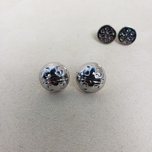 Tory Burch Silver logo embossed dome earrings